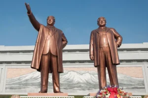 Statues of Kim Il Sung and Kim Jong Il, grandpa and father of Kim Jong un