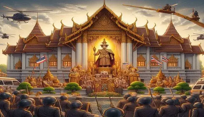 The Thai king enshrined as a revered figure.