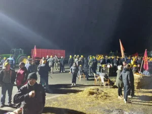French farmers blocking a road.
