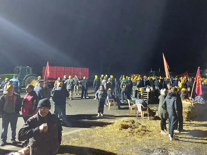 French farmers blocking a road