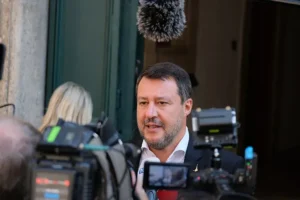 Matteo Salvini, Italian deputy PM, facing TV cameras.