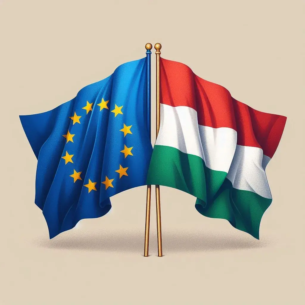 Hungary and European Union flags