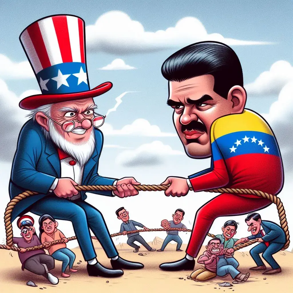 US Uncle Sam and Venezuela's Nicolás Maduro fighting for sanctions.