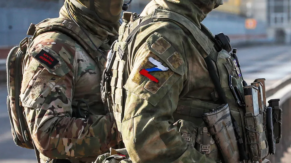 Z symbol in the arm of a Russian soldier.