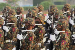 Myanmar army marching.