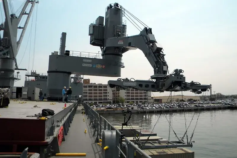 Crane operating in US port.