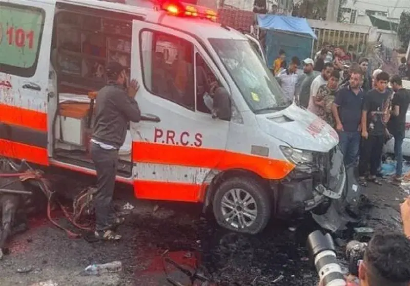 A damaged ambulance in Gaza hospital.