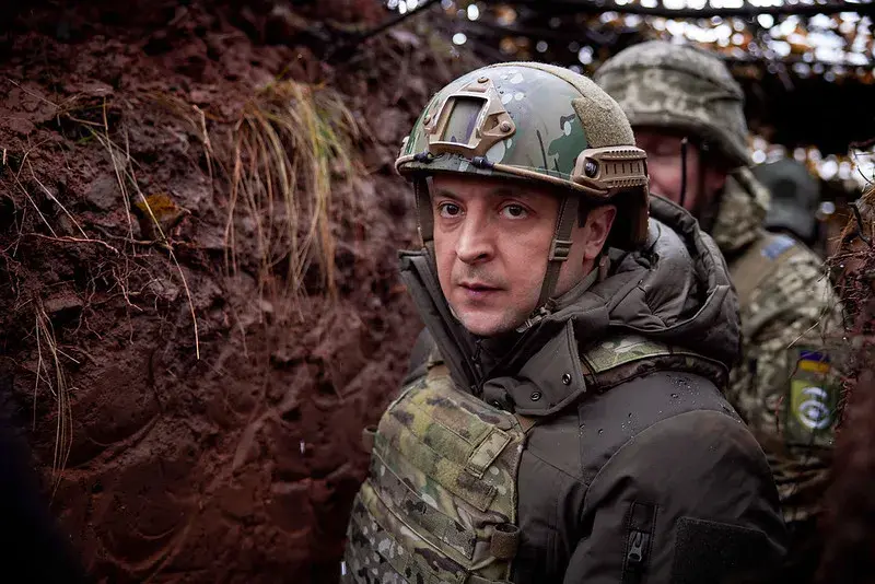 Volodymyr Zelensky with military clothes.
