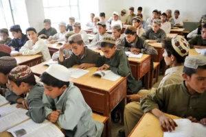 Boys attending school in Afghanistan.