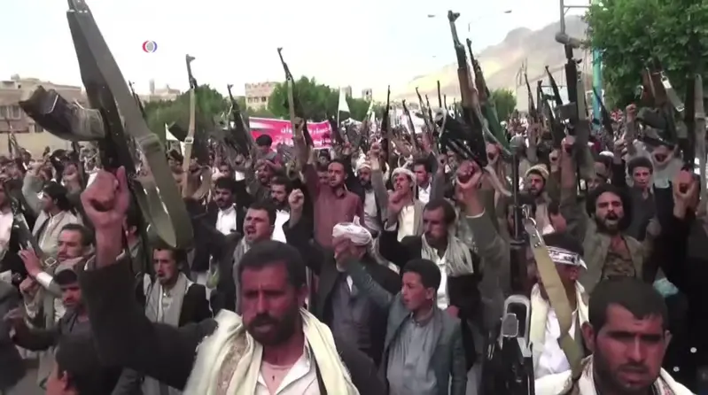 Houthis marching in Yemen.