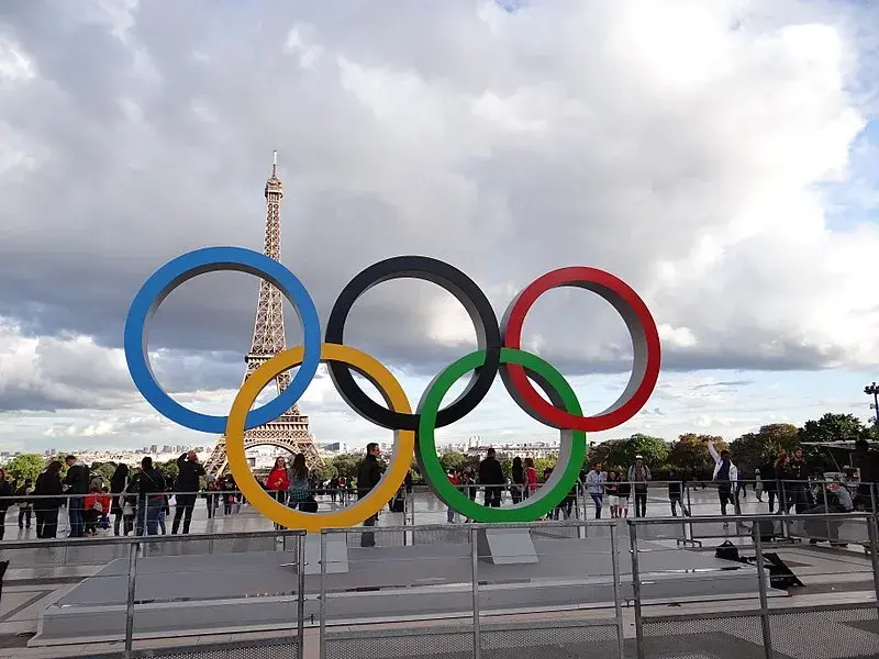 Olympic rings in the Place du Trocadéro in Paris.