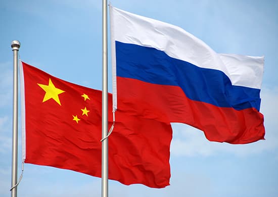 Flags of China and Russia.
